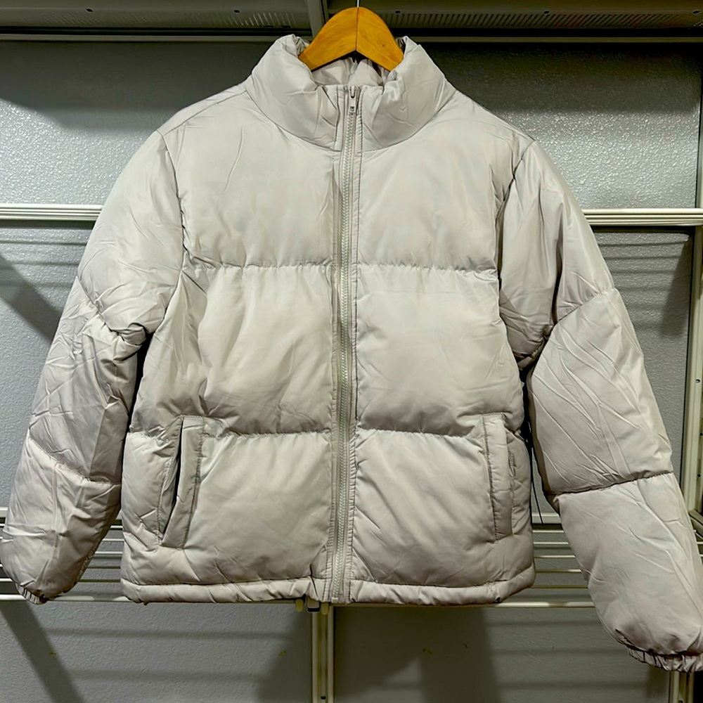 Forever 21 Silver Quilted Puffer Jacket